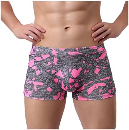 Hunzed Mens Underpants Camouflage Boxer Briefs Shorts Breathe Boxers Bulge Pouch Underpants Men Shorts Underwear (S, Pink)