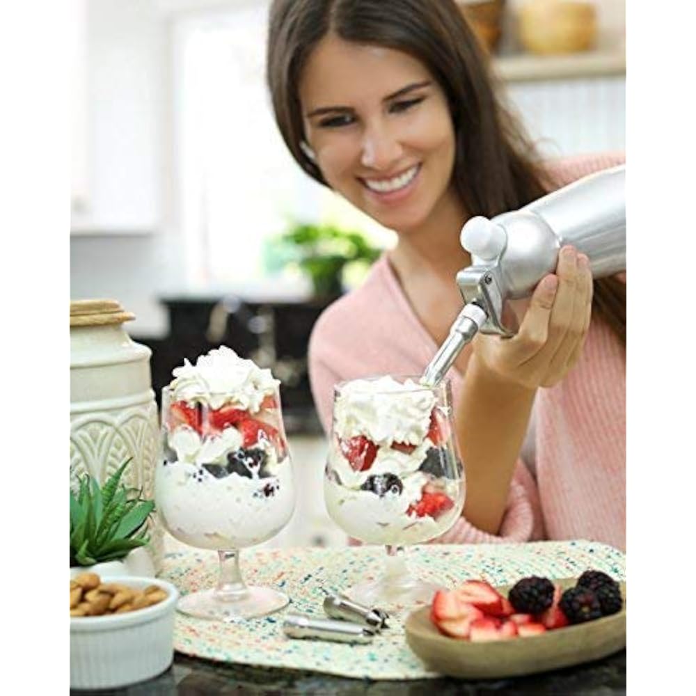 Whipped Cream Dispenser With 3 Stainless Steel Tips Including Bonus 