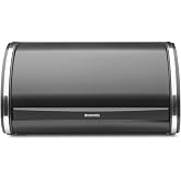 Brabantia Roll Top Bread Box | Medium | Matt Black | Large Metal Front Opening Bread Store for Kitchen Countertop | Partly Flat Top for Extra Storage, Magnet Closing Lid | Fits 1 Loaf