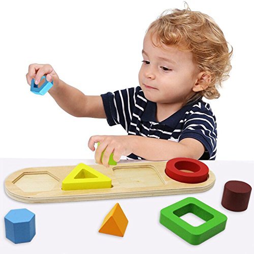 Toyssa Wooden Educational Sorting Stacking Toy Shapes Sorter Geometric Block Stack Sort Puzzle Board Games for Kids Baby Preschool Toddler