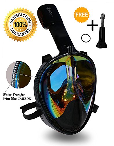 UPC 087491235555, Snorkel Mask Full Face- EasyBreath - 180⁰ Panoramic Seaview - Rainbow Mirror Lenses HD - Design Scuba Mask - Anti-Leak &amp; Anti-Fog - Adjustable Silicone Straps (Carbon,L/XL)