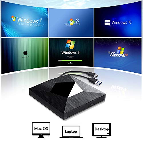External CD DVD Drive, Dual USB Type C and USB 3.0 Superdrive Optical USB C Drive Portable CD/DVD +/-RW Burner for iMac PC Mac OS Windows 7 8 10 Linux MacBook (Black)