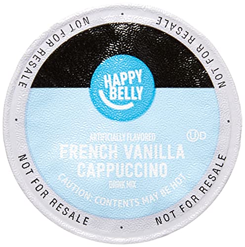 AMAZON BRAND – HAPPY BELLY CAPPUCCINO COFFEE PODS LIGHT ROAST COMPATIBLE WITH 2.0 K-CUP BREWERS, FRENCH VANILLA FLAVORED, 24 COUNT, 1.5 POUND (PACK OF 1)