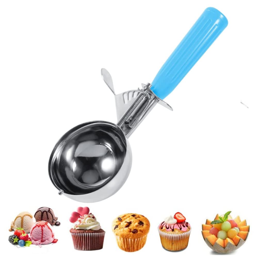 Restokki Tyenaza Ice Cream Scoop, Stainless Steel Fruit Ice Cream Scoop Spoon with Plastic Handle Kitchen Tool (Blue)