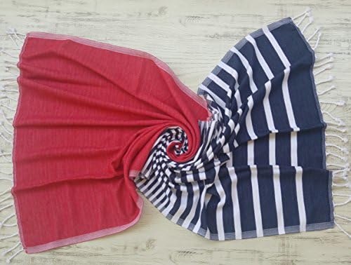 %100 Turkish Cotton Soft Design Marine Blue/Red Peshtemal 35" x 69" inches(90x170cm)Beachtowel Bathtowel Pooltowel Spa Yoga Gym Wrap Pareo Fouta Hammam Handtowel