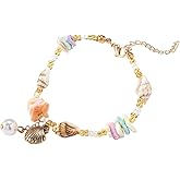 MOEEIJEW Boho Beaded Bracelets for Women Gold Silver Starfish Shell Conch Pendant Bracelets Stretch Bangle Beach Ocean Jewelry