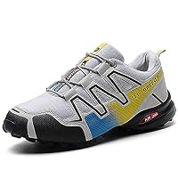 Super frist Men Hiking Shoes Lightweight Breathable Non Slip Sneaker Outdoor Trail Running Trekking(Grey Yellow & 42/8 D(M) US Men)