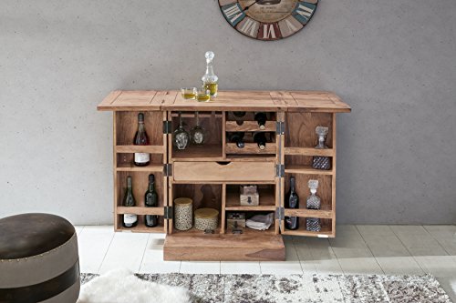 Wohnling Hausbar Lucca Massivholz Akazie Weinbar ausklappbar Vitrine Landhausstil Barschrank Aufbewahrung Flaschen und… – Bild 5