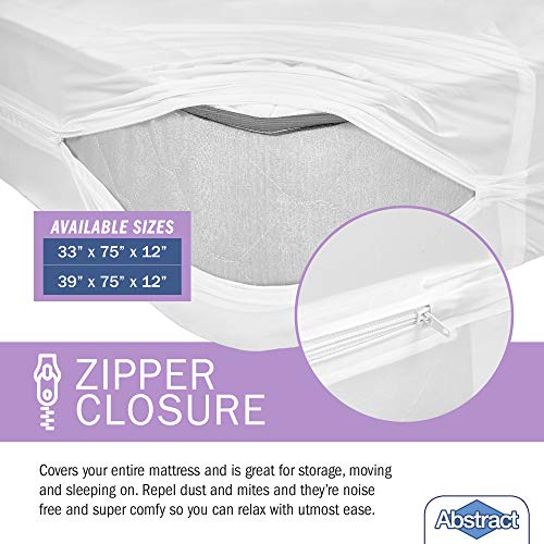 Abstract Vinyl Full Mattress Protector Zipper Closure Style - Best to Protect Your Bed from Spills, Accidents and Damage - 100% Waterproof Plastic - in Twin and Cot Size White (39" X 75")