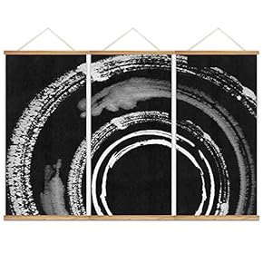 3 Panel Hanging Poster NO Magnetic Wooden Framed, Ink and Zen Home Wall Canvas Prints Decoration Ready to Hang - 18"x36"x3 Panels