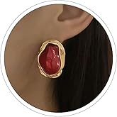 Large Earrings Chunky Statement Earrings for Women Big Stud Earrings Irregular Red Pink Green Purple Black Earrings Vintage Unique Trendy Chunky Jewelry