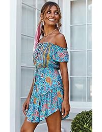 Angashion - Vestido de verano para mujer con diseño floral y cordel al hombro