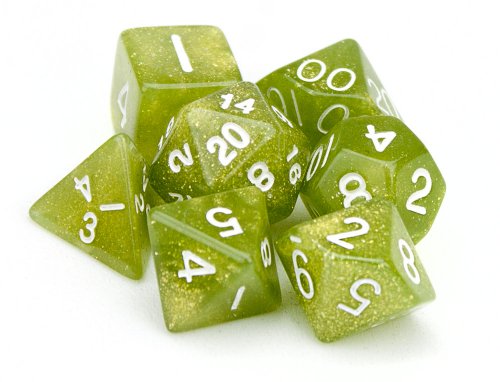 7 Die Polyhedral Dice Set - Serpent (Green Glitter) with Velvet Pouch By Wiz Dice