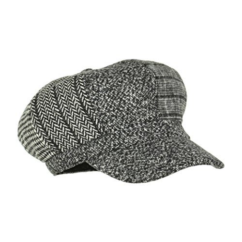 Grey Soft Herringbone Patchwork Cabbie Hat, Cute Wool Blend Chevron Newsboy Cap