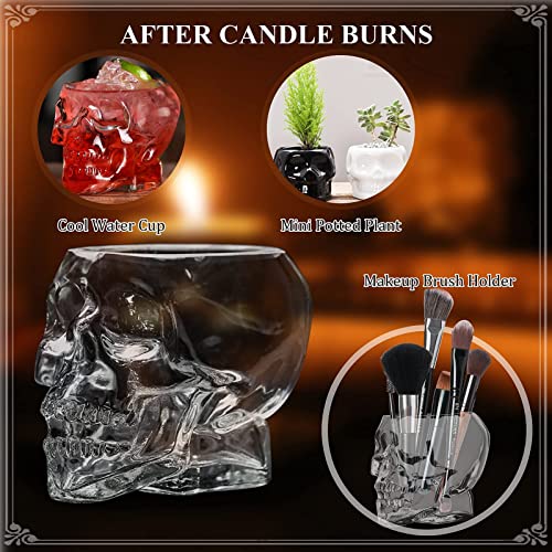 MSTR Halloween Candles Decoration, Skull Candle Decor Indoor Skull Shaped Jar Scented Candle Glasses Gifts for Party Spells Spooky Bar Skeleton Christmas Candle (2.5OZ Black)