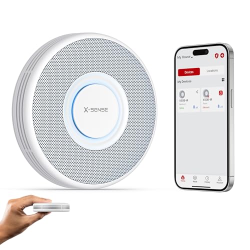 X-Sense Smart Wi-Fi Smoke Detector with Voice Alerts and 17 Locations, Fire Alarm, Fire Detector, 1.3 in (33 mm) Thick, XS0B-iR, 1 Pack