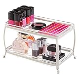 mDesign Traditional Fashion Jewelry and Cosmetic Organizer Tray for Bathroom Vanity Countertops - 2 Tiers, Satin/Clear