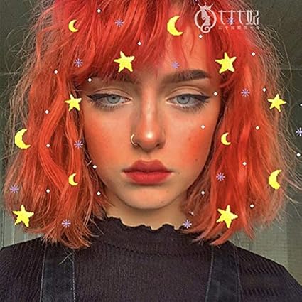 Wig Female Short Hair Round Face Bright Orange Online Celebrity