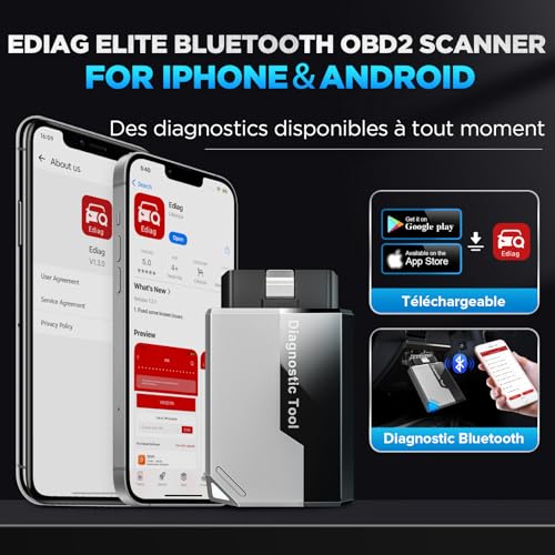 KINGBOLEN Ediag Elite OBD2 French Diagnosis, Car Diagnostic Case with Active Test, 15+ Resets, Car Diagnostic Tool for All Systems, Free Lifetime Update