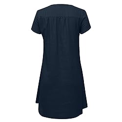 Women's Summer Cotton Linen Dress Loose V-Neck
