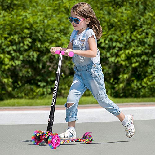 ENKEEO Kick Scooter for Kids with LED Flashing Wheels, Lean to Steer, with 3-level Height Adjustable Handlebar and Extra Wide Deck, Fun Outdoor Toy for Children from 3 to 11 Years Old (Candy) - Thumbnail 7