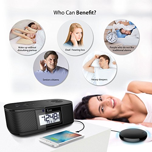 TimeShaker Super by iLuv, LCD Dual Alarm Clock with a Super Strong Wired Bed Shaker, Bluetooth Stereo Speakers, FM Radio and a USB Charging Port for Heavy Sleepers, Couples, and Deaf People - Thumbnail 6