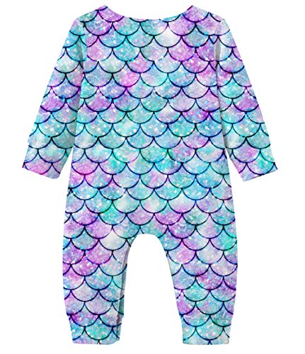 1st Baby Boys Girls Romper Bodysuit Mermaid One-Piece Jumpsuit Overall Infant Adorable Long Sleeve Onesies Playsuit Overall Pajamas for Sleep and Play