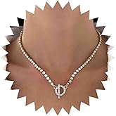 Vacaonio Bohemia Sparkly Rhinestone Chain Necklace Circle Gold Crystal Toggle Clasp Necklace Cz Crystal Chain Necklace Short Tennis Chain Necklace Bling Necklace Jewelry for Women