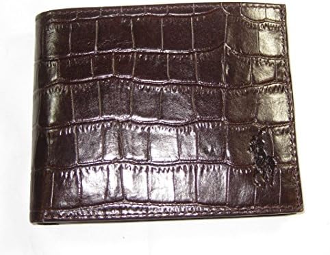 Ralph Lauren Croc Embossed Leather ID Passcase Wallet Dark Brown