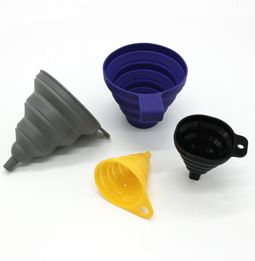 Smithcraft Silicone Collapsible Funnel Set of 4 Water Bottle Liquid Transfer Narrow - Wide Mouth Cooking