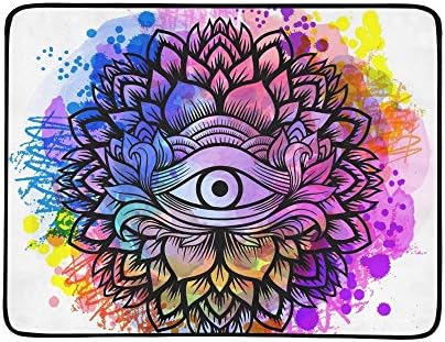 KAOROU Third Eye Floral Mandala Zentangle Hand Portable And Foldable Blanket Mat 60x78 Inch Handy Mat For Camping Picnic Beach Indoor Outdoor Travel