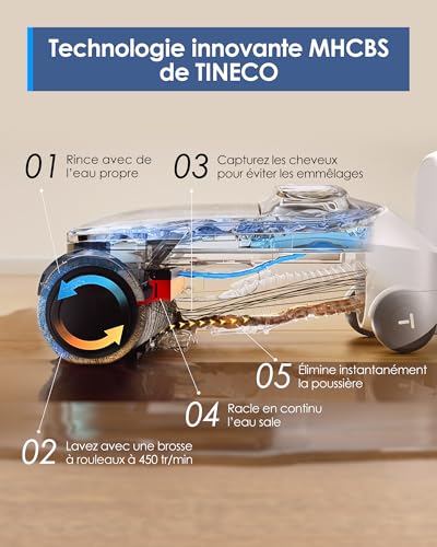 Tineco Floor One Stretch S6 Vacuum Cleaner, Powerful Intelligent Wet and Dry Vacuum Cleaner, Flat 180°, Two-Edge Cleaning, Flashdry Self-Cleaning at 70°C in 5 Min, 40 Min Autonomy
