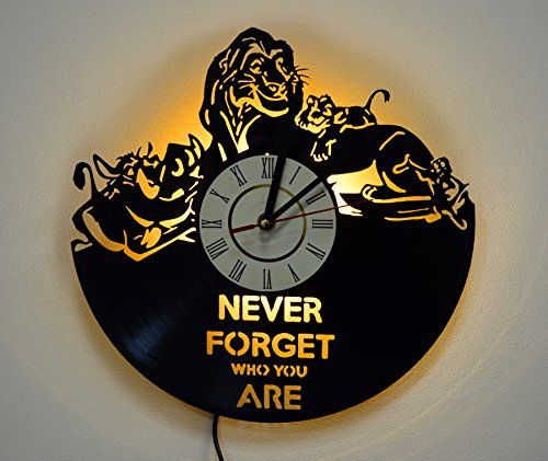 Lion King Design Lighting Vinyl Record Wall Clock, Night Light Function, Original Nursery Interior Decor, Perfect Gift Idea for Children and Youth
