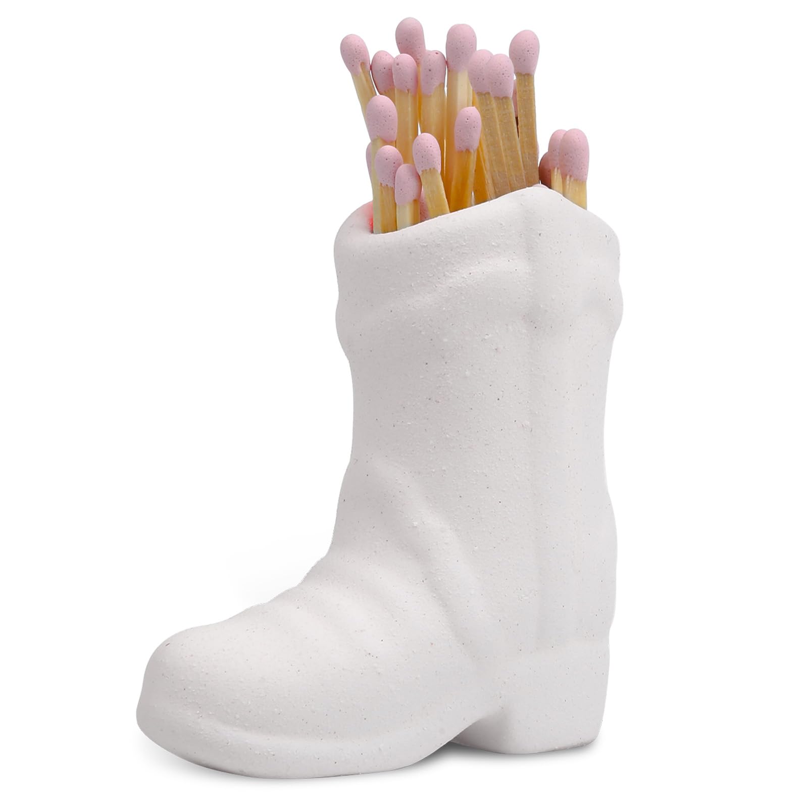 Cowboy Boot Match Holder, Cute Ceramic Boot Match Holder with Striker Indoor Decoration Accessory for Bathroom Bedroom Kitchen (White)