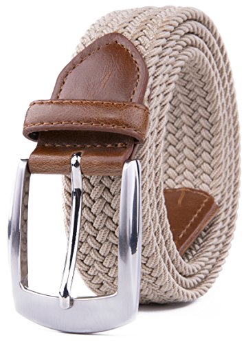 Elastic Fabric Woven Stretch Braided Belts (M, Beige)