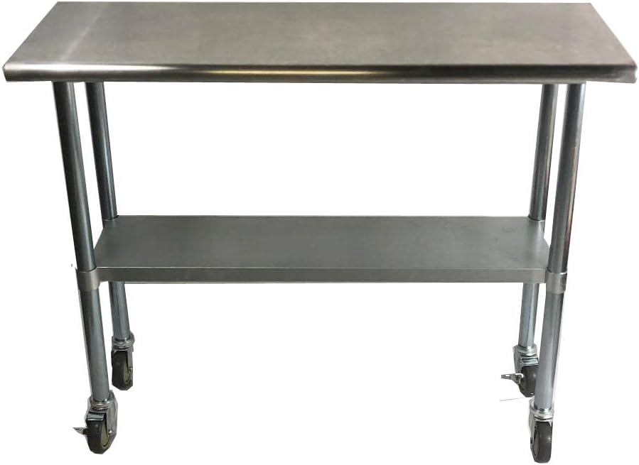 Work Table Food Prep 18 x 48 with Casters (Wheels) - Stainless Steel