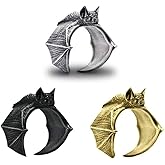 3 PCS Halloween Bat Ring for Women Gold Bat Open Knuckle Ring Chunky Silver Bats Punk Ring Vintage Black Bats Statement Ring Holidays Costume Jewelry Accessories