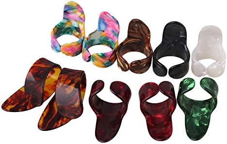 Yibuy Multicolor Celluloid Guitar Fingertip Cap Guitar Finger Picks Sets with 8 Finger Picks 2 Thumbpicks Pack of 10