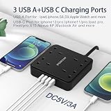 POWSAF Power Strip 4 AC Outlets 4 USB Ports 2M Extension Cord Black view 2