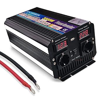 Yinleader Spannungswandler 3000W/6000W 12V 230V modifizierter Sinus Wechselrichter Power Inverter mit 2 Steckdose 1 USB und L