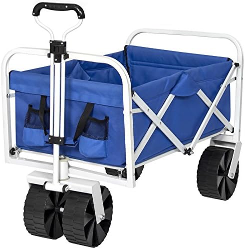Folding Utility Wagon Garden Beach Cart All-Terrain Wheels Removable Cover- Blue Bonus free ebook By Allgoodsdelight365