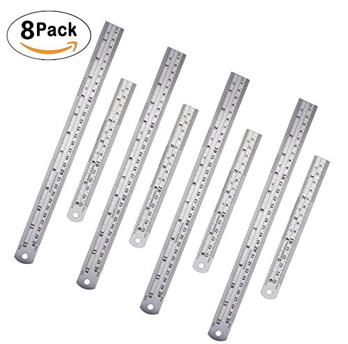 8 Pack Stainless Steel Ruler 12 Inch 6 Inch Office Ruler 4 Pieces Set Metal Rulers Kit for Engineering, Teaching, Office