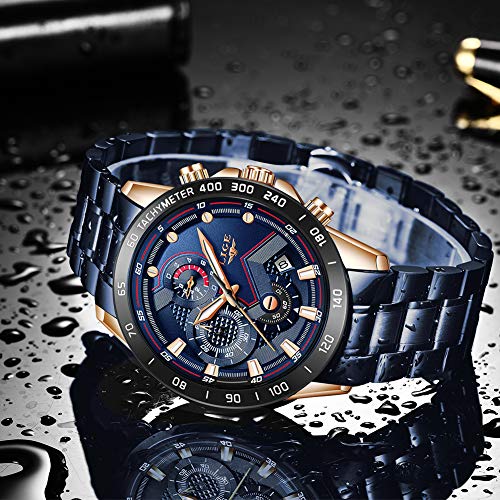 LIGE Relojes Hombre Moda Deportes Impermeable Analógico Cuarzo Acero Inoxidable Militar Azul Reloj Pulsera para Hombre - Imagen 3