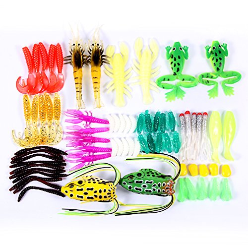 TOCGAMT Fishing Lures 150 Pcs, Fishing Tackle Box Including Frog Lures Soft Plastic Lures Baits Bass (150 Pcs Set)