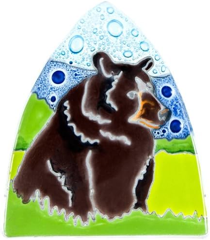Pampeana Animal World - Grizzly Bear in Woods Fused Glass Nightlight Cover - Multi