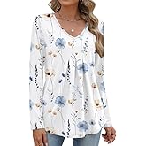 Misakia Women Long Sleeve Top V Neck Casual Shirt Loose Fit Fall Blouse Trendy Tunic Clothes 2025