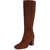 SOVANYOU Women's Faux Leather Tall Boots Fashion Square Toe Chunky Heel Knee High Boots with Side Zip