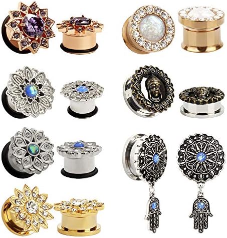 TBOSEN 14 pcs Variety Of Styles Stainless Steel Ear Plug Tunnels Gauge Taper Stretchers Piercings Body Jewelry Gauge 0g - 5/8 inch
