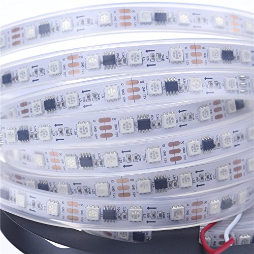 Alarmpore (TM) 16.4ft WS2811 LED Rope Digital Light, LED Strip Pixel Strings DC 12V 5m/roll 300LEDs 100ICs 5050 RGB Color, Programmable and Addressable, Tube Waterproof IP67 White PCB