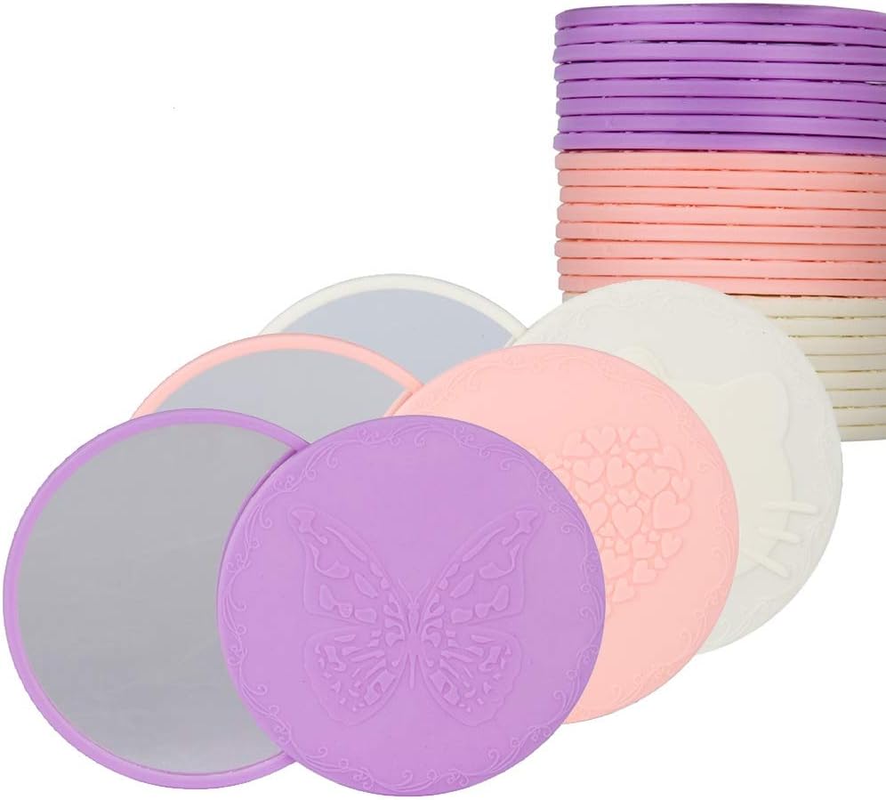 Mini Mirror Bulk, 2.5 Inch Round Glass Mirror in 3 Colors